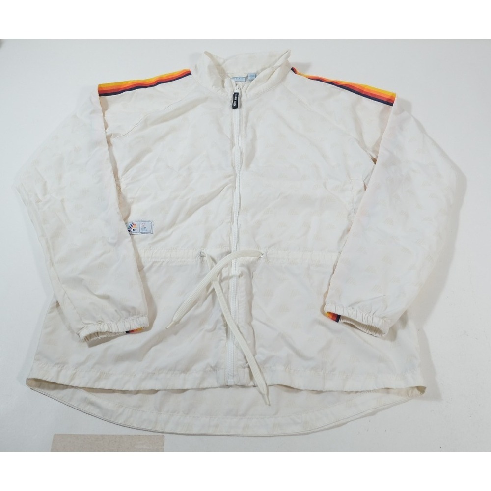 Aldi Gear Windbreaker Women Large Cream Rainbow Stripe‎ Full Zip Retro Jacket L